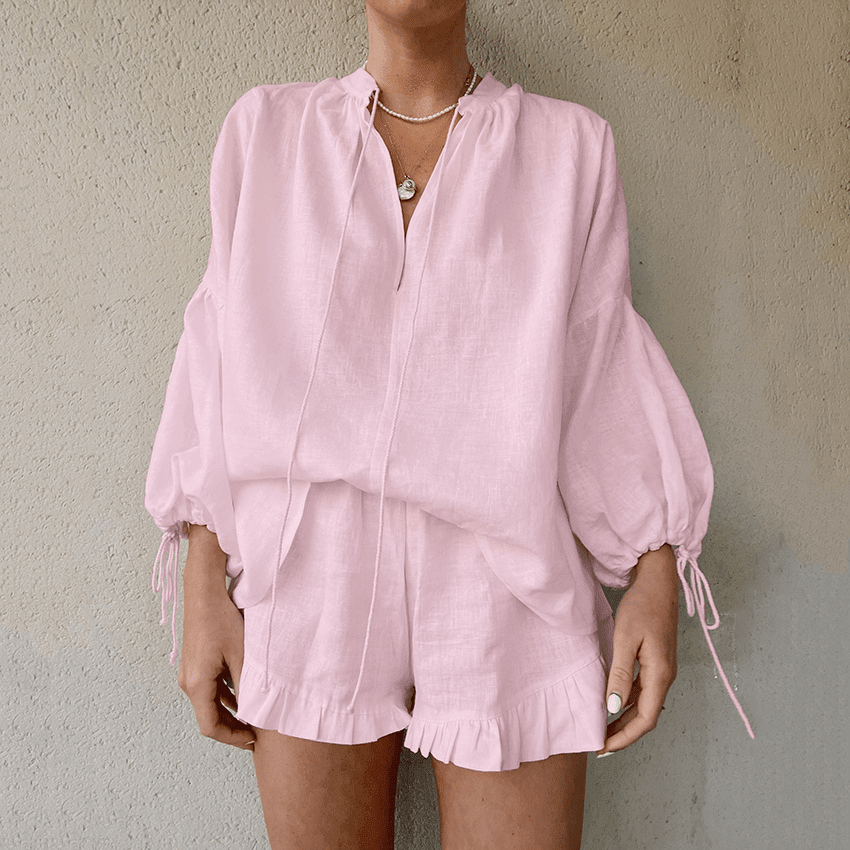 OLANE Linen Bell Sleeve Two - Piece Set SWomen's Sets