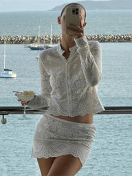 Long Sleeve Crochet Beach Cover-Up Set