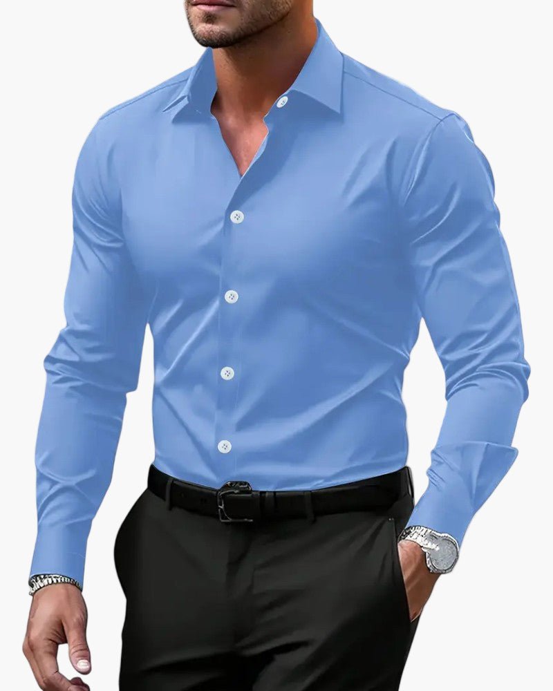 OLANE Long Sleeve Formal Button - Down Polo Shirt BlueXSMen's Tops