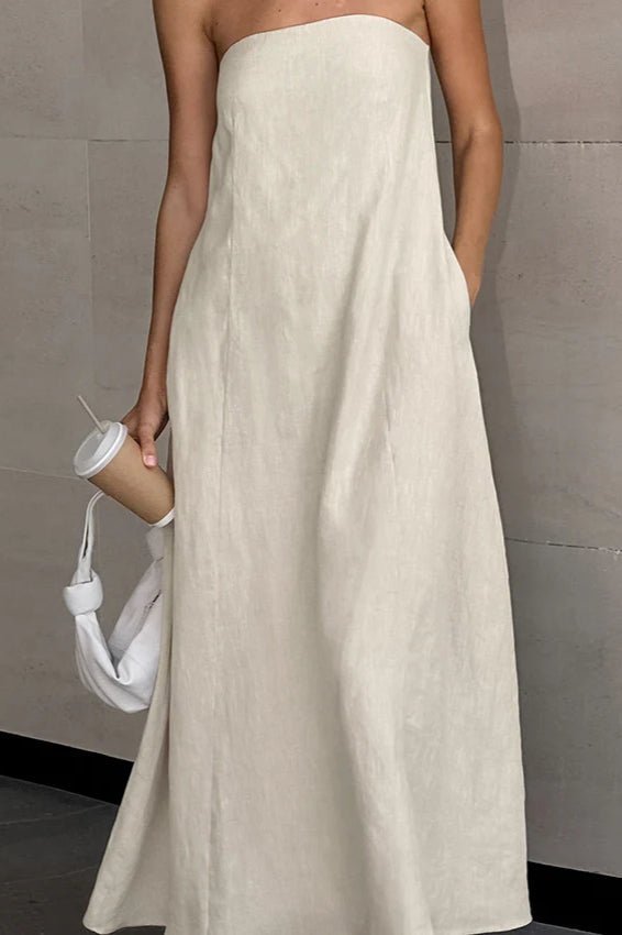 OLANE Loose Fit Strapless Backless Maxi Dress KhakiSWomen’s Dresses