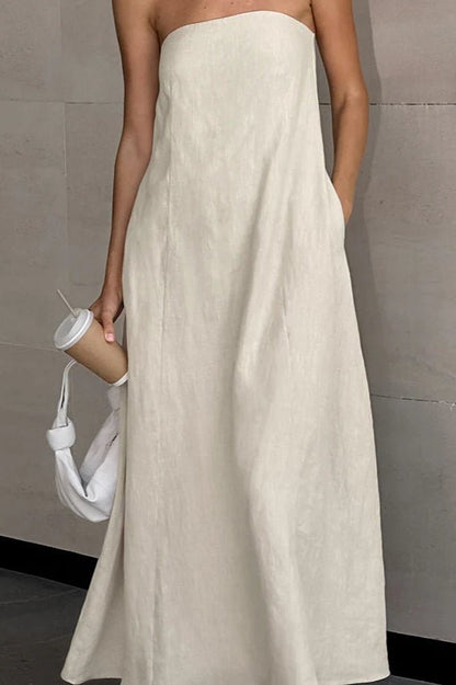 OLANE Loose Fit Strapless Backless Maxi Dress KhakiSWomen’s Dresses