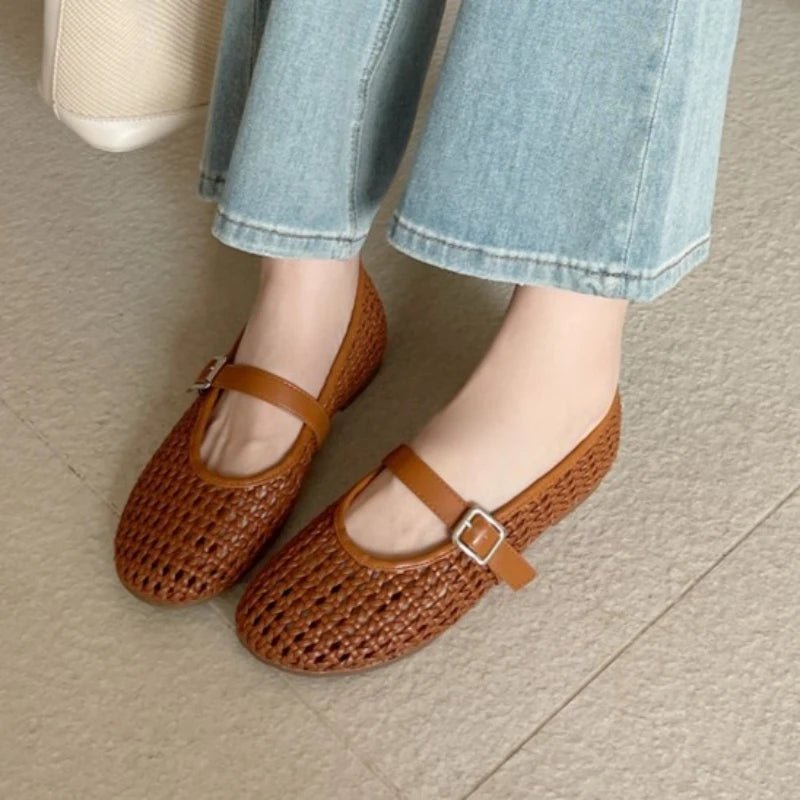 OLANE Luana Mesh Ballet Flat Pumps Brown35Shoes