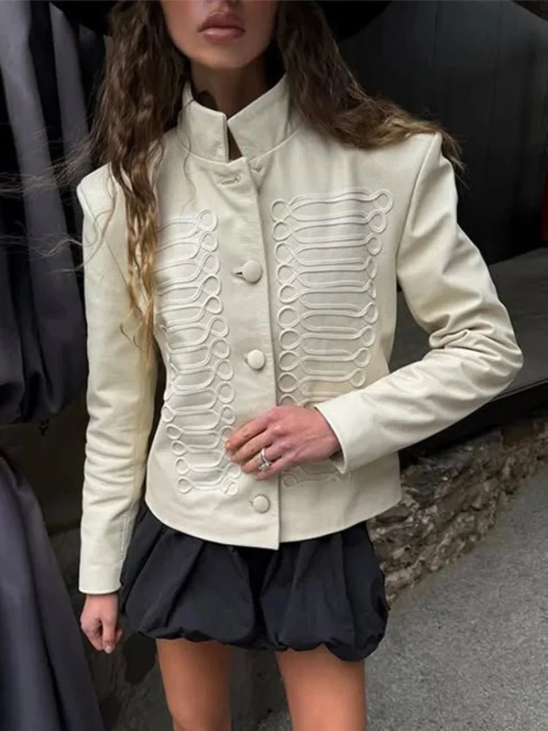 OLANE Military Leather Napoleon Jacket SWomen's Coats & Jackets