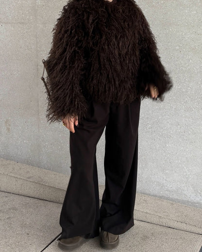 OLANE Mongolian Fuzzy Faux Fur Coat BlackXSWomen's Coats & Jackets
