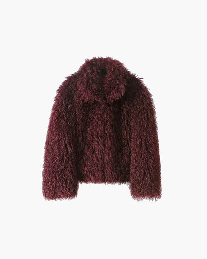OLANE Mongolian Fuzzy Faux Fur Coat BurgundyXSWomen's Coats & Jackets