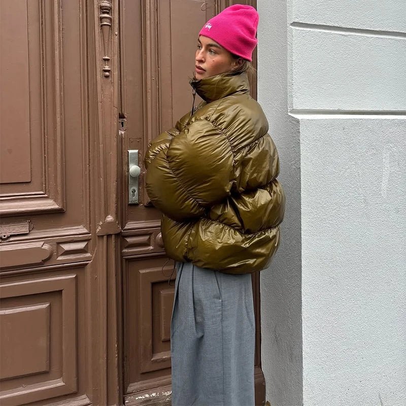 OLANE Monica Shiny Puffer Jacket OliveMWomen's Coats & Jackets