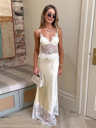 Julia Off-Shoulder Lace Satin Dress