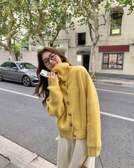 Oversized High-Neck Knit Cardigan