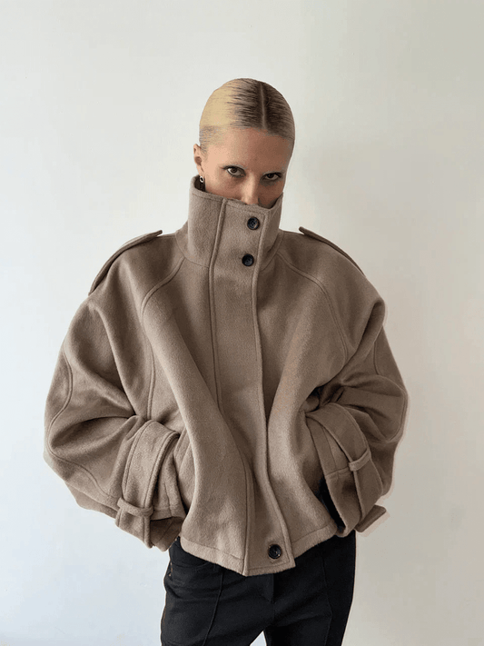 OLANE Oversized Stand Collar Jacket BeigeXSWomen's Coats & Jackets