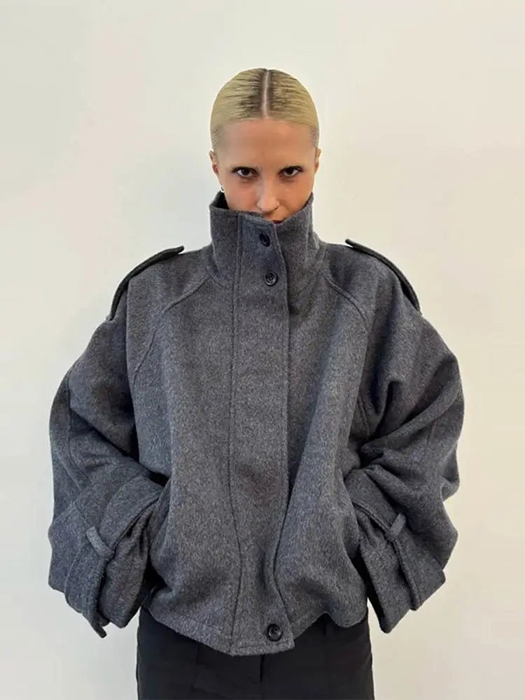 OLANE Oversized Stand Collar Jacket GreyXSWomen's Coats & Jackets