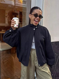 Fiona Pinstripe Bomber Jacket