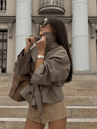 Manteau trench col cheminée à carreaux