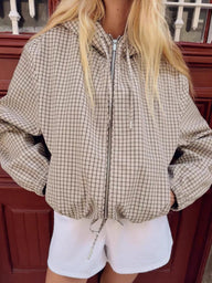 Plaid Hooded Cropped Jacket