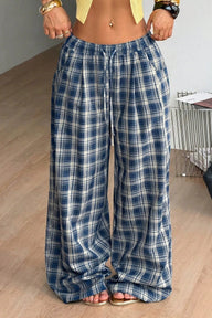 Pantalon large à cordon et motif à carreaux