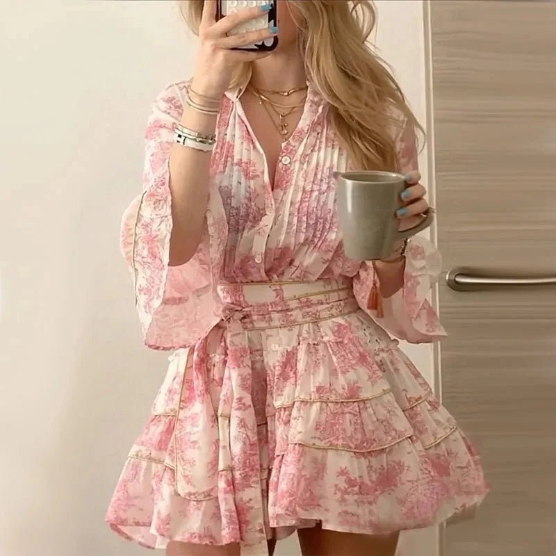 OLANE Pleated Button Front Mini Dress PinkSWomen’s Dresses