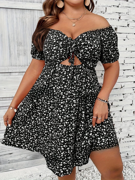 OLANE Plus Size Off-the-Shoulder Floral Dress BlackXLWomen's Dresses