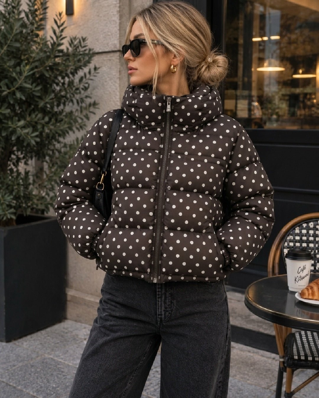 OLANE Polka Dot Cropped Puffer Jacket XSJacket