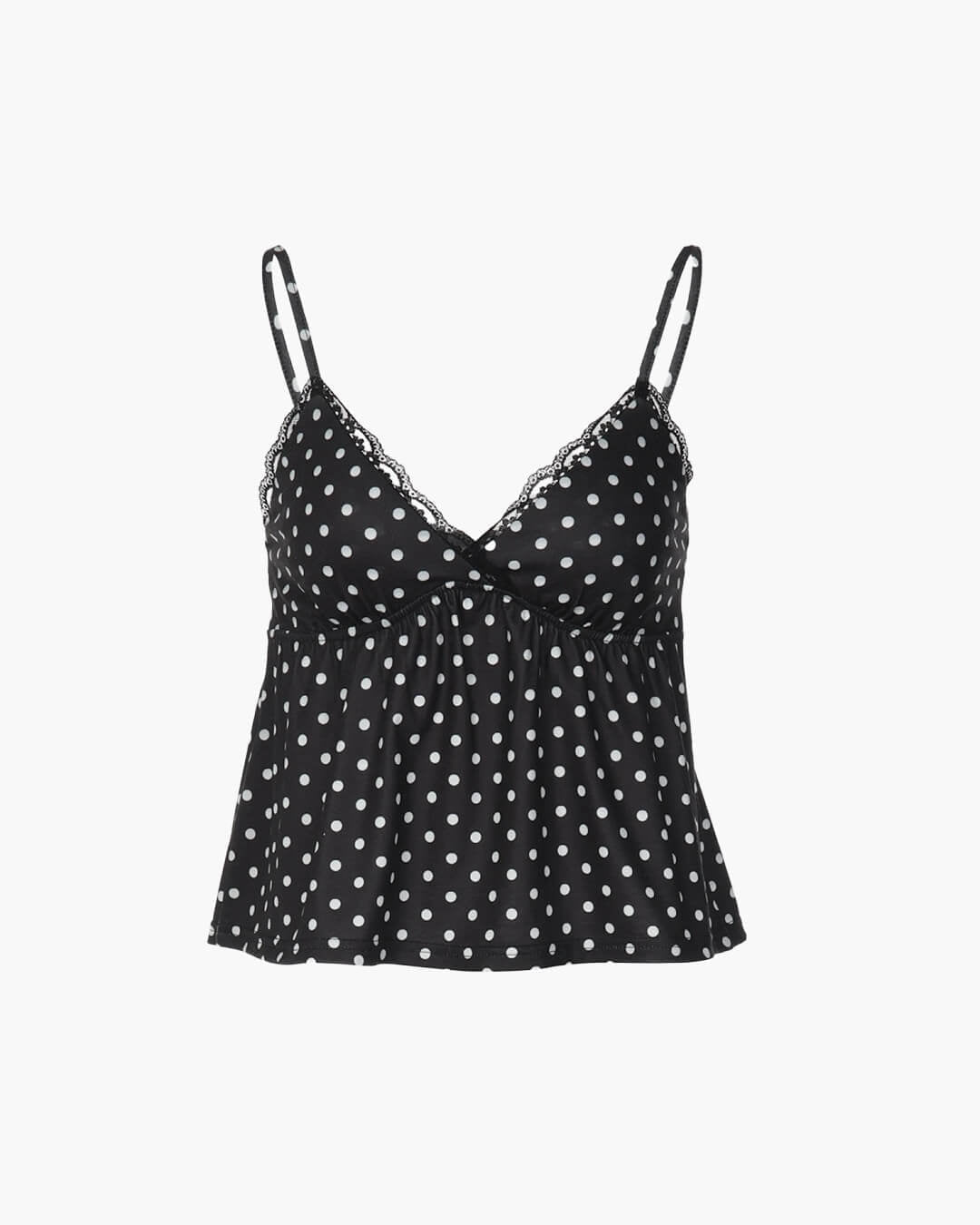 OLANE Polka Dot Lace Spaghetti Strap Camisole BlackLWomen’s Tops