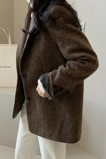 OLANE Relaxed-Fit Lapel Blazer BrownSWomen's Coats & Jackets