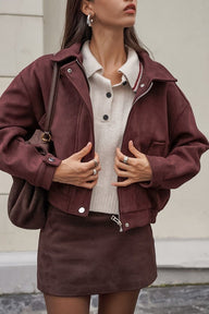 Manteau vintage décontracté en suède synthétique
