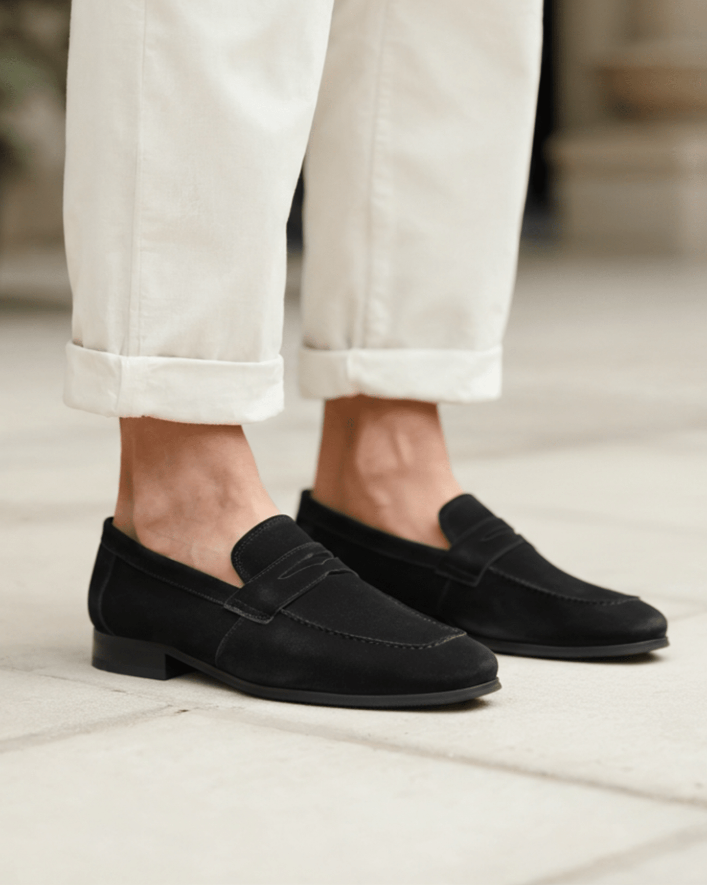 OLANE Retro Suede Penny Loafers Black39Men's Shoes