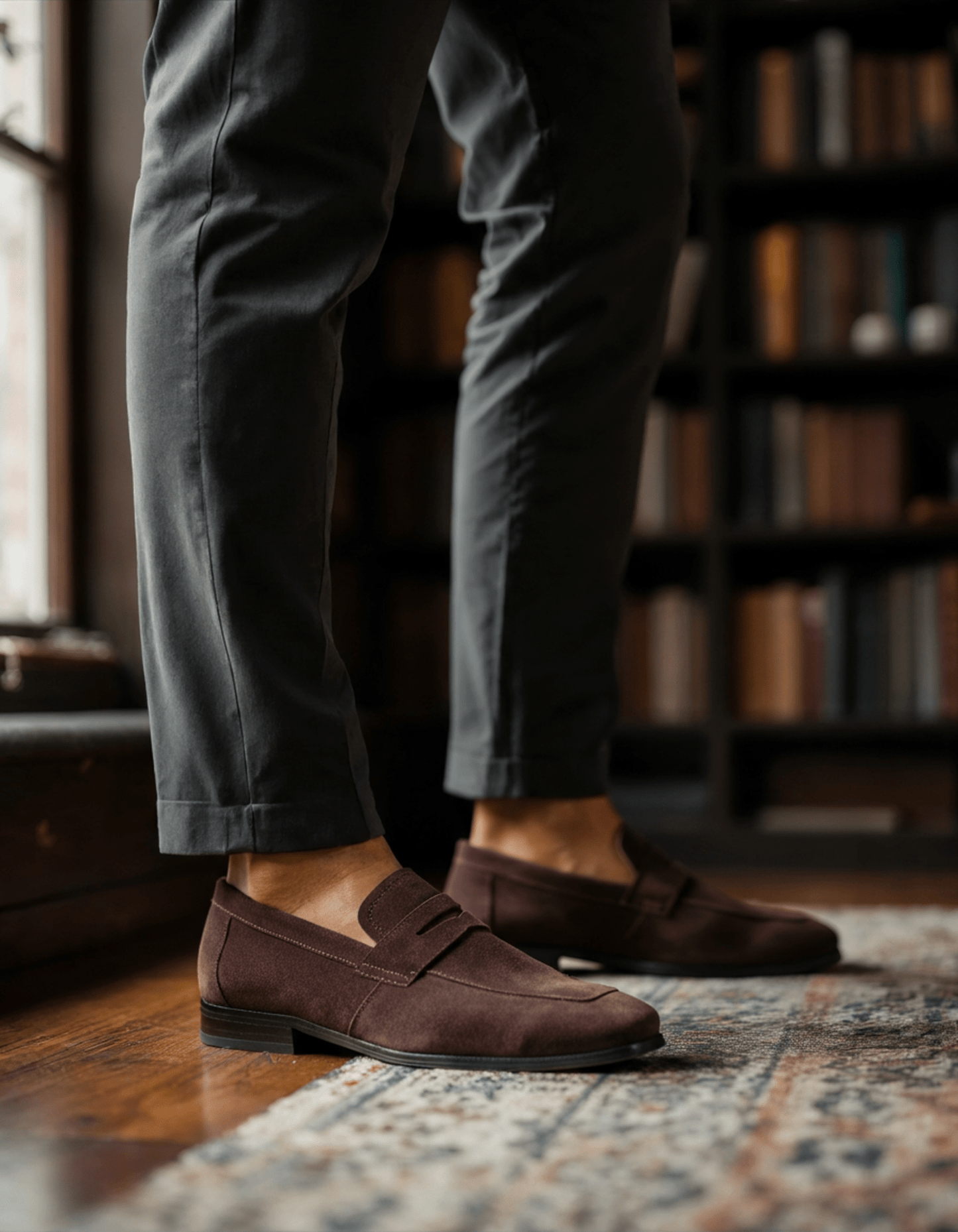 OLANE Retro Suede Penny Loafers Brown38Men's Shoes