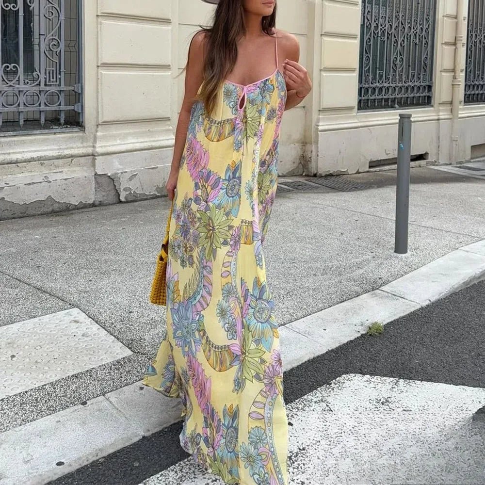 OLANE Romantic Floral Chiffon Cami Dress YellowSWomen’s Dresses