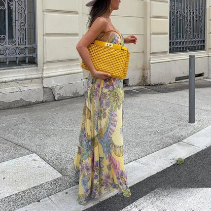 OLANE Romantic Floral Chiffon Cami Dress YellowSWomen’s Dresses