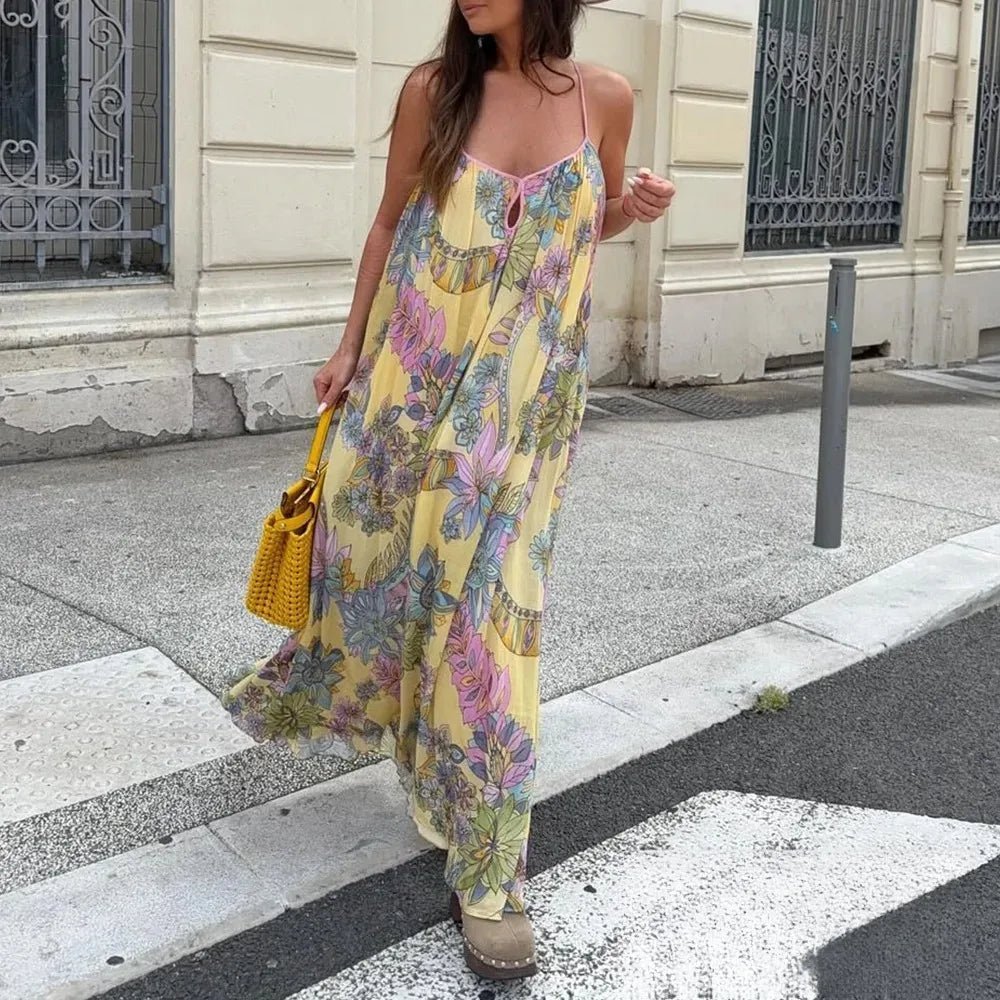 OLANE Romantic Floral Chiffon Cami Dress YellowXSWomen’s Dresses