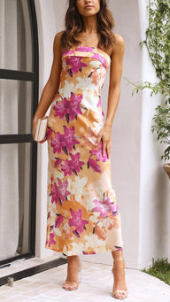 Romantic Floral Strapless Maxi Dress