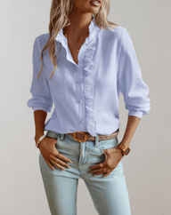 Agnieszka Ruffled Stand-Up Collar Loose-Fitting Blouse