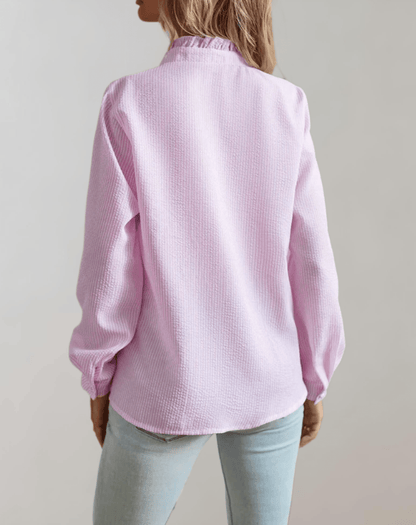OLANE Ruffled Stand - Up Collar Loose - Fitting Blouse PinkSWomen's Tops