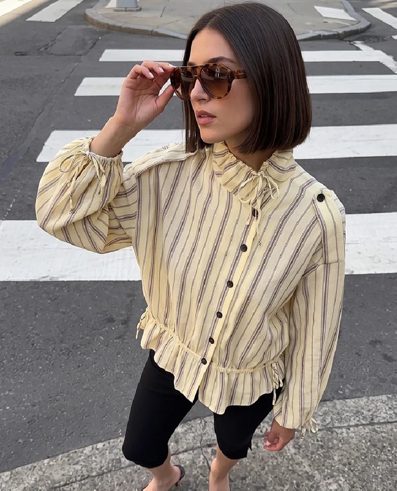 OLANE Ruffles Stand Collar Striped Jacket XSWomen's Coats & Jackets