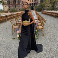 Robe de soirée dos nu Sarah en satin avec ruban