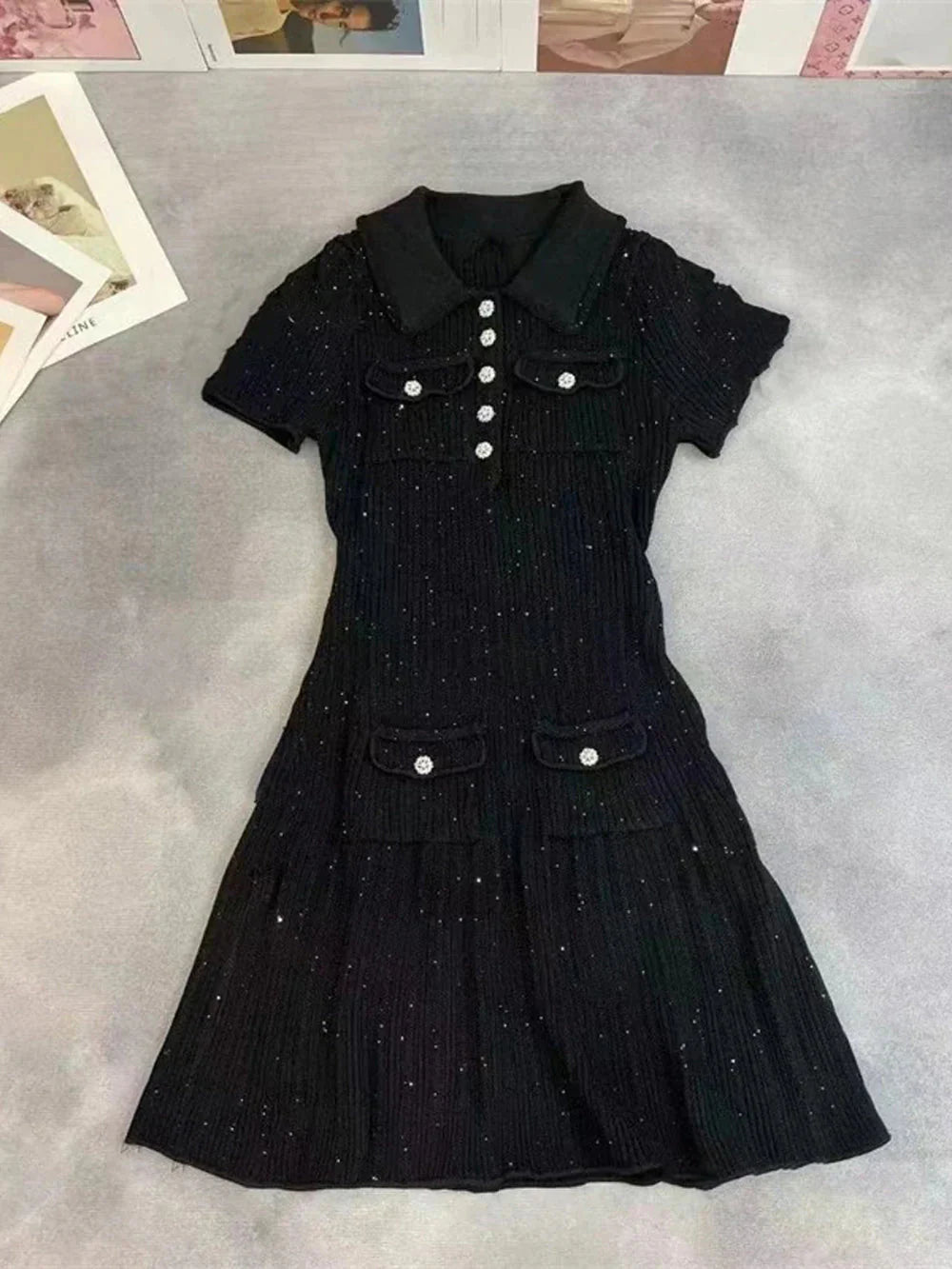 OLANE Sequin Knit Mini Dress with Ruffle Details BlueSWomen’s Dresses