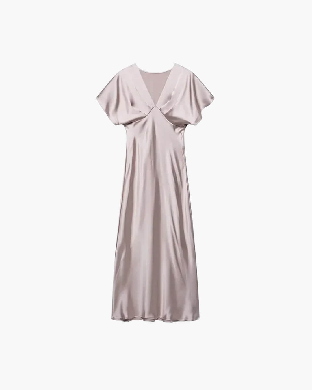 OLANE Short Sleeves V - Neck Satin Midi Dress GreyXSWomen's Dresses