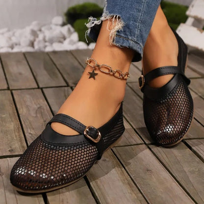 OLANE Simona Mesh Mary Jane Ballet Flats Black36Women's Shoes