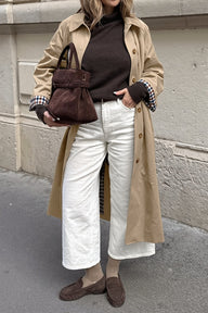 Single Breasted Check-Accent Trench Coat