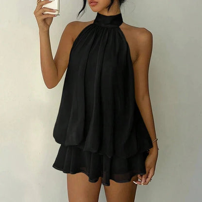OLANE Sleeveless Halter Backless Mini Dress BlackSWomen's Dresses