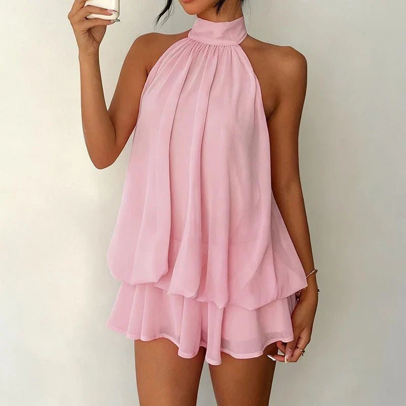 OLANE Sleeveless Halter Backless Mini Dress PinkSWomen's Dresses