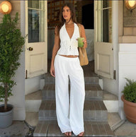 Erica Sleeveless Halter Wide-leg Two-Piece Set