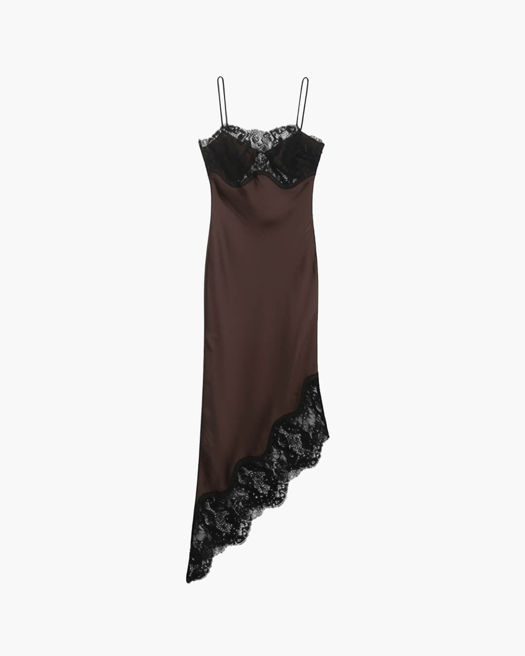 OLANE Sleeveless Lace Satin Sling Dress BrownXSWomen's Dresses