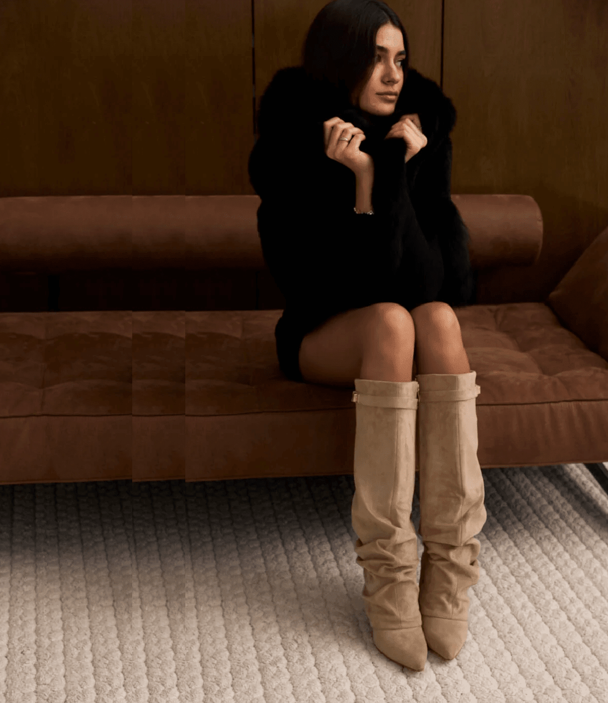 OLANE Slouchy Faux Suede Knee High Boots Brown34Boots