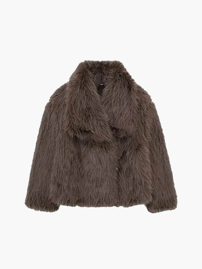 OLANE Soft Open-Front Faux Fur Coat BrownSCoat