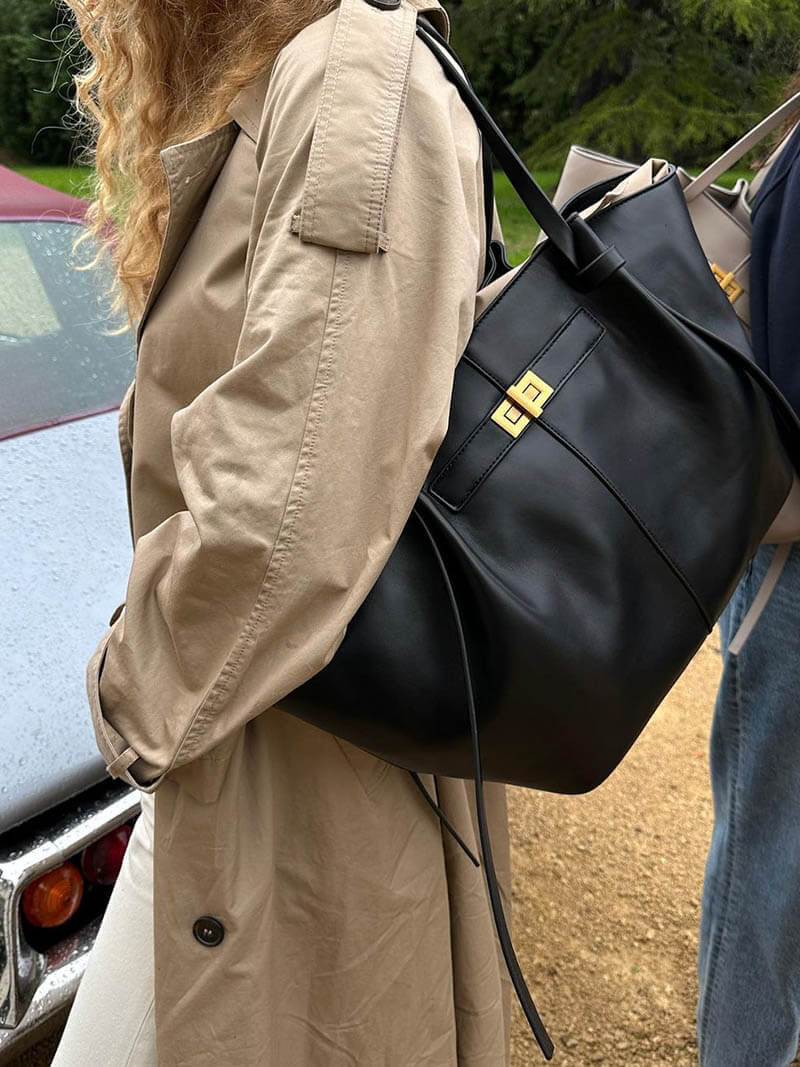 OLANE Spacious Vegan Leather Shopper Bag BlackRegularBag