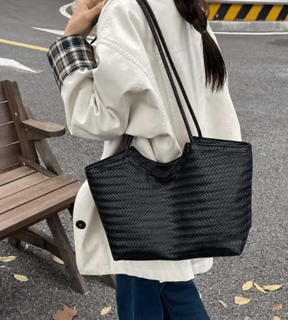 OLANE Spacious Woven Faux Leather Bag BlackRegularBag