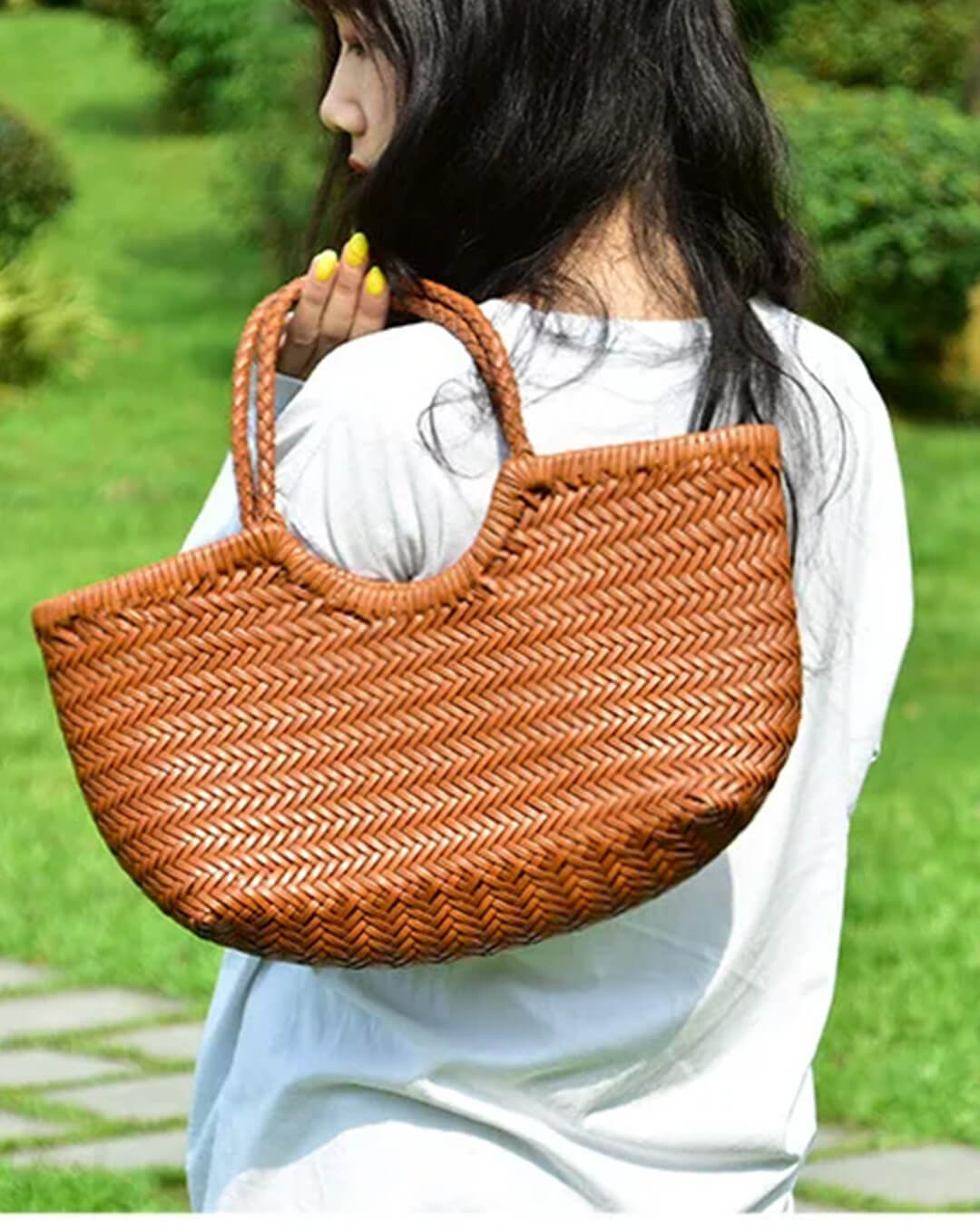 OLANE Spacious Woven Leather Tote Bag AuburnSWomen's Bags