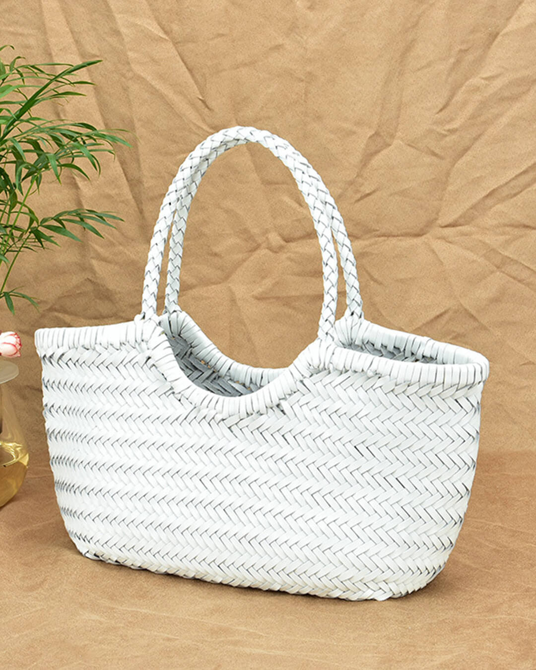OLANE Spacious Woven Leather Tote Bag WhiteSWomen's Bags