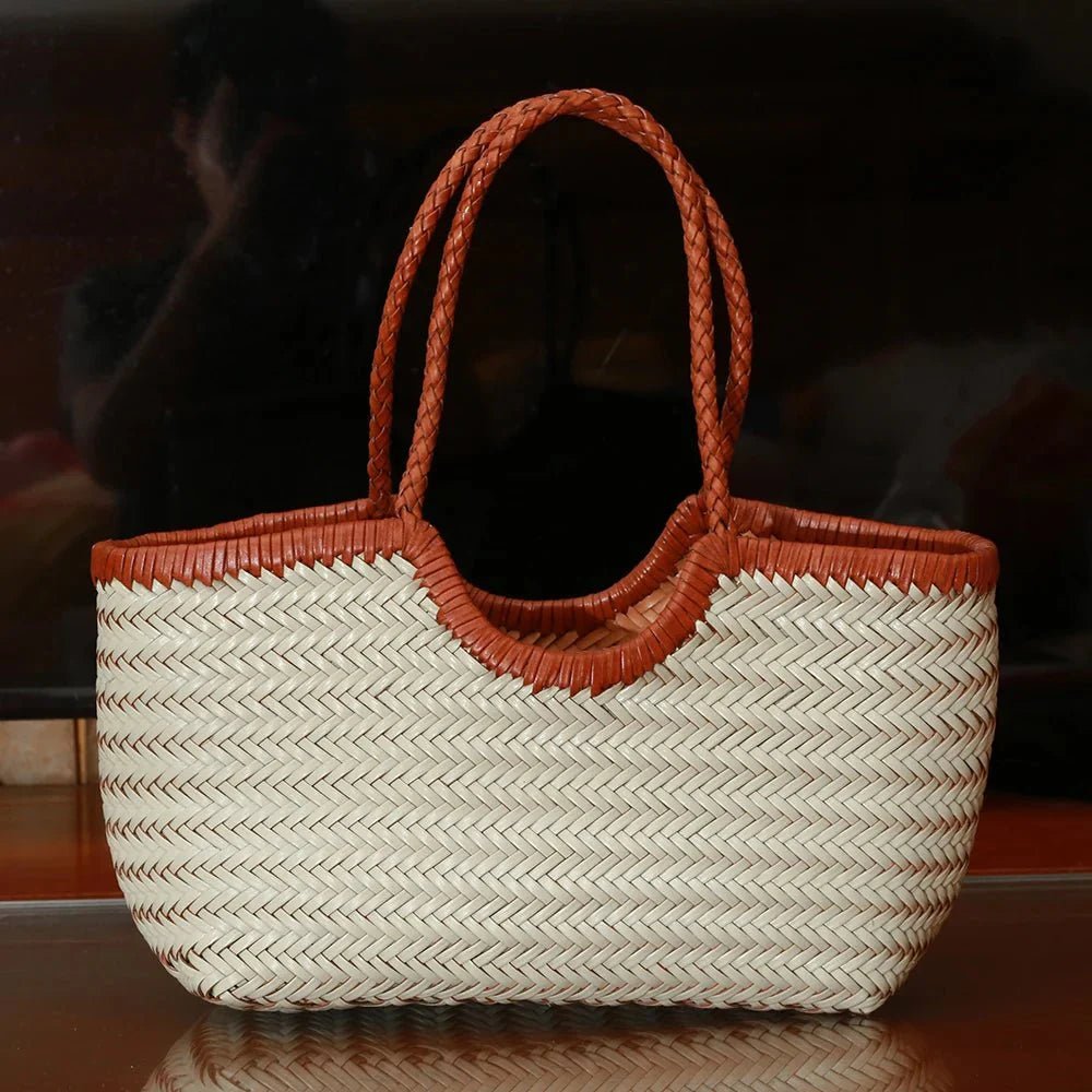 OLANE Spacious Woven Leather Tote Bag WhiteSWomen's Bags