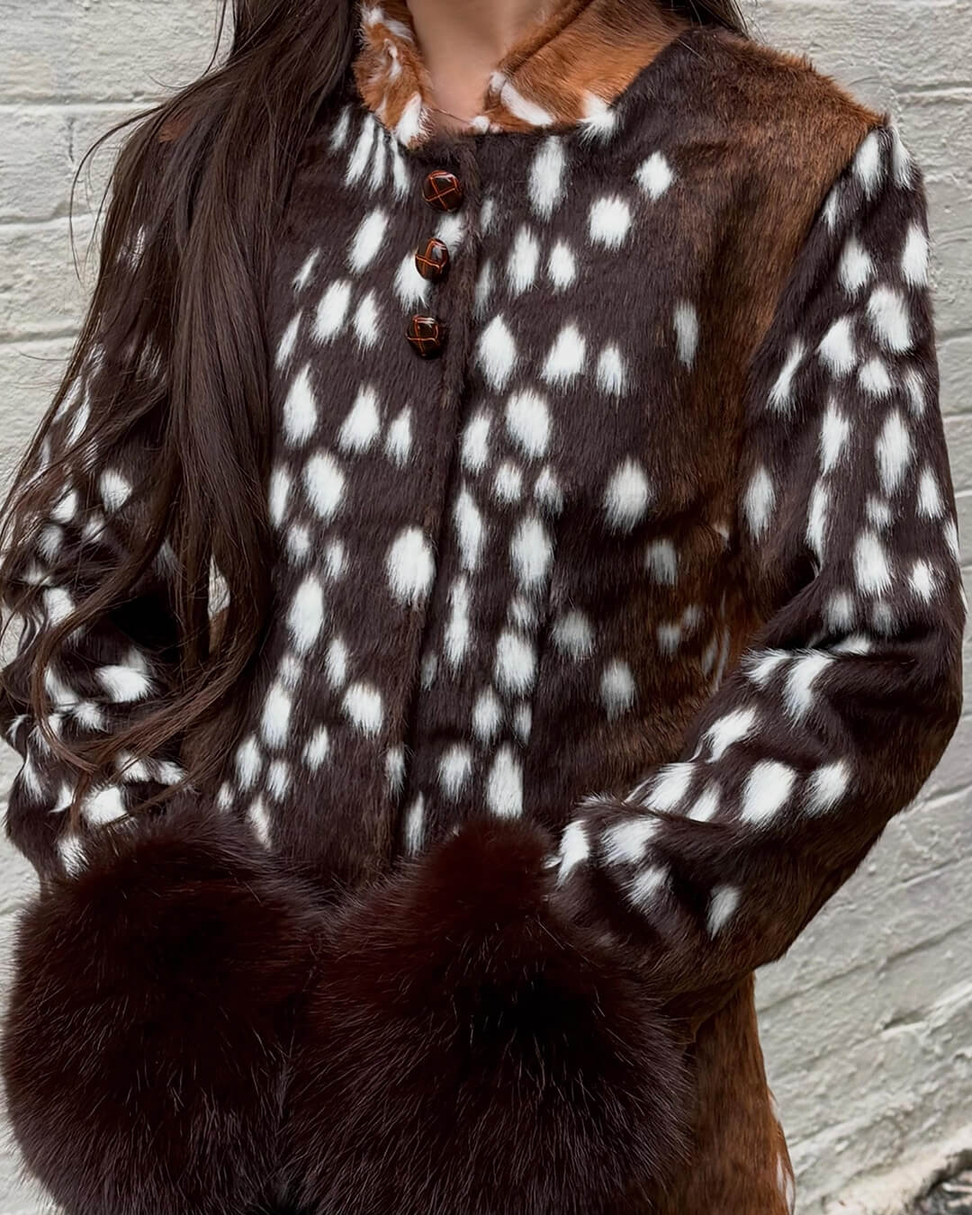 OLANE Stand Collar Faux Fur Bambi Jacket SWomen's Coats & Jackets